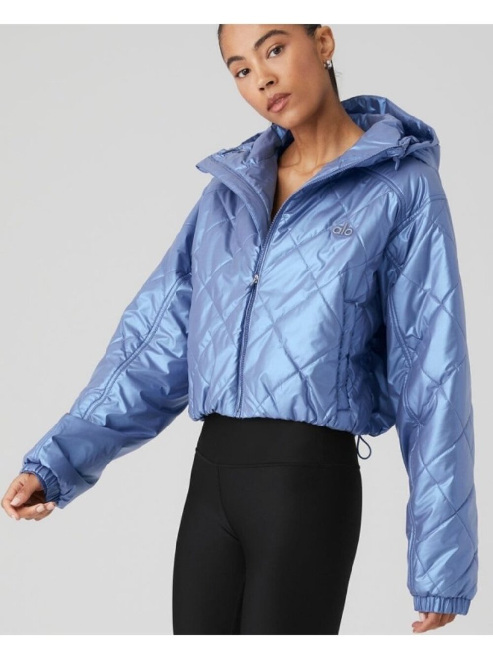 Alo Pearlized Stormy Puffer Infinity Blue Iridescent Holographic Warm Puffy Coat - Picture 6 of 14